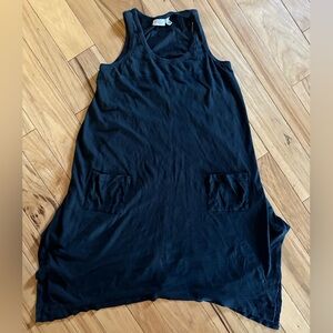 LOGO by Lori Goldstein Shark Bite Hem Black Sleeveless Midi Dress